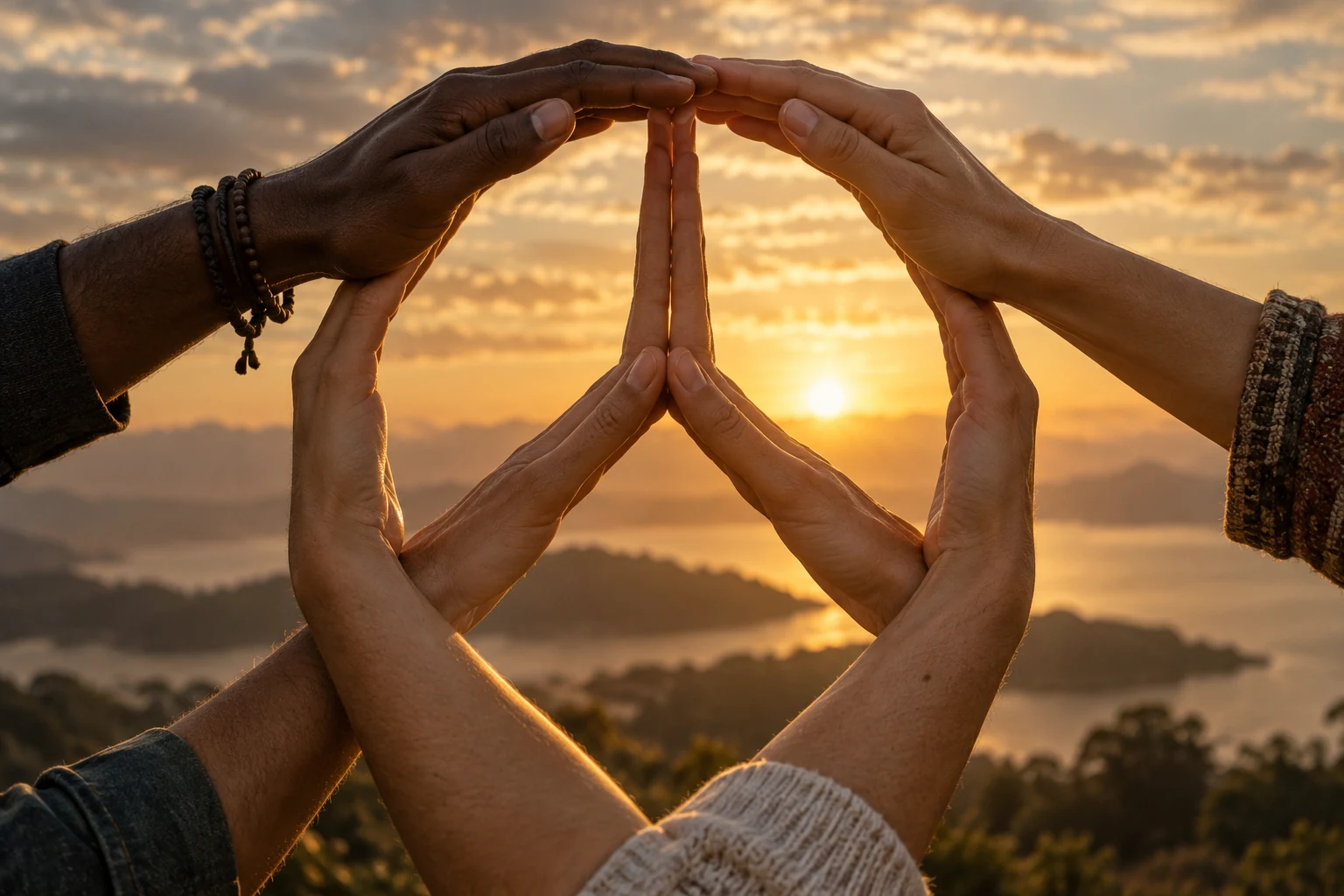 Hands coming together in a symbolic gesture of peace