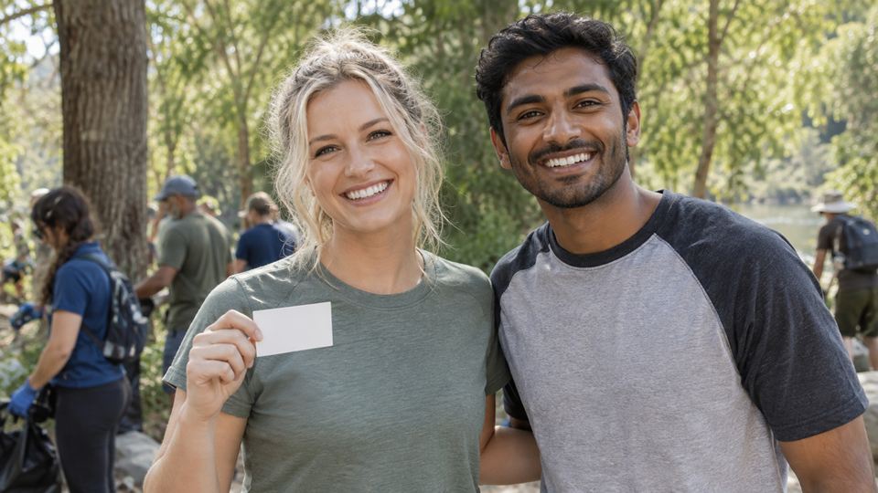 Two smiling volunteers outdoors